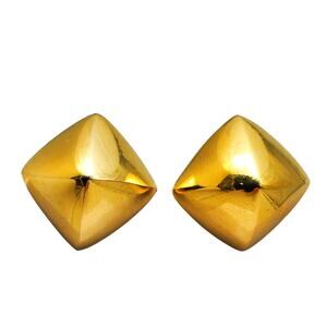 Chunky Earrings Italian Laura Biagiotti Geometric Clip Vintage Designer Gold 80s